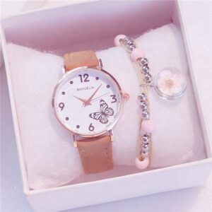 Stylish Butterfly Dial Belt Quartz Watch: Full of Girlish Hearts, Fresh & Casual