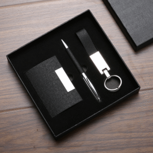 Luxury 3-in-1 Pen Keychain and Card Holder Boxed Business Gift Set: Elegant and Practical