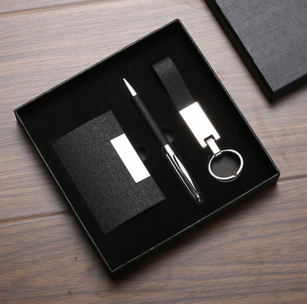 Luxury 3-in-1 Pen Keychain and Card Holder Boxed Business Gift Set: Elegant and Practical