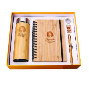 Custom Logo Business Bamboo Notebook Gift Box Set 4: Personalized Eco-Friendly Stationery for Professionals