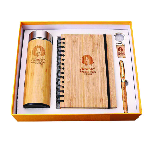 Custom Logo Business Bamboo Notebook Gift Box Set 4: Personalized Eco-Friendly Stationery for Professionals