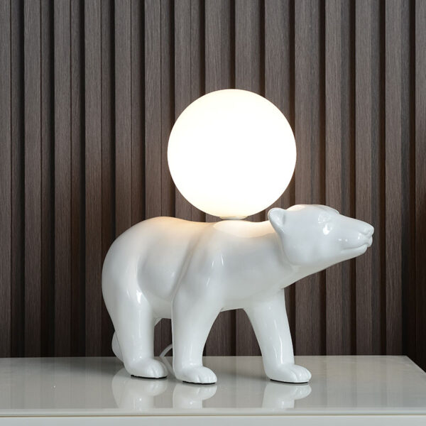 Nordic Modern Creative Resin Desk Lamp: LED Polar Bear Shape Decorative Children Glass Table Lighting