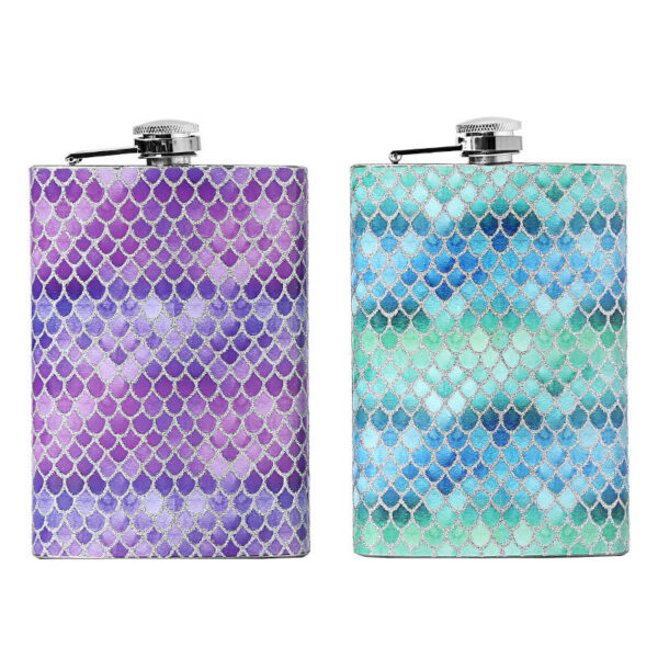Stylish 8oz Mermaid Scale Stainless Steel Liquor Hip Flask - 3D C | Whisky Bottle