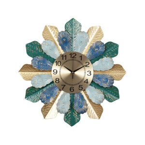 Luxury Leaf Shape Silent Modern Design Metal Art Wall Clock for Living Room: Stunning Decorative Timepiece
