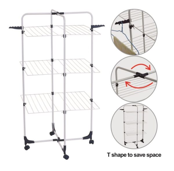 Foldable 3 Tiered Laundry Rack: Convenient Household Standing Clothes Organizer - Image 3