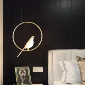 Modern orbit ring pendant light with a circular frame and integrated LED lighting.