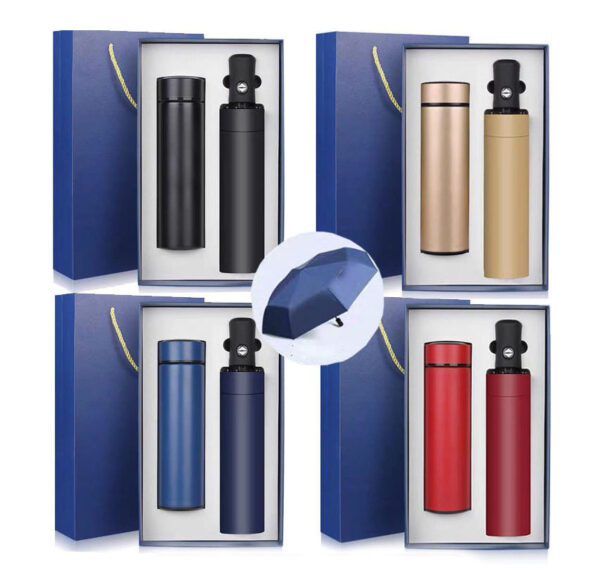 Premium Advertising Custom Thermos Coffee Mug and Umbrella Corporate Gift Set for Business Promotion