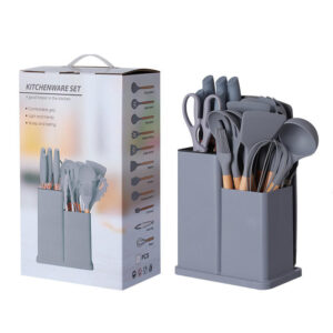 Complete 17-Piece Chef Knife Set in Stylish Grey