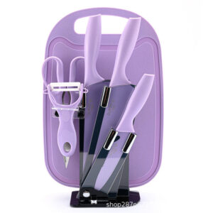 Vibrant Purple 7-Piece Kitchen Knife Set with Chopping Board