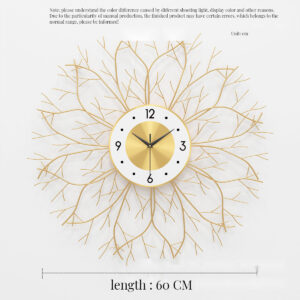 Premium Gold Branches Living Room Round Metal Wall Hanging Clock - Best Quality
